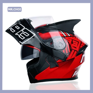 MR.CHOI Electric motorcycle helmet male full helmet full personality horn helmet locomotive racing helmet for sale with stock