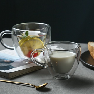 Creativo en forma de corazón de doble capa de vidrio de la taza de agua del hogar taza de café de desayuno de leche de vidrio de doble capa taza pequeña taza de agua grande