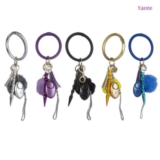 Yante Safe Sound Personal Security Alarm Keychain PU Leather Circle Tassel Pompom Pendant Wristlet Bracelet Hanging Keyring Bangle Key Holder