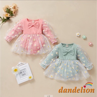 DANDELION-Baby Girls Fall Cute Long Sleeve Round Neck Daisy Print Romper