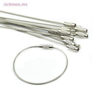 richmo 10Pcs Screw Locking Stainless Steel Wire Keychain Key Ring Cable Outdoor Hiking