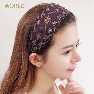 mundo elegante borde ancho diadema temperamento flor headwear bordado diadema mujeres moda encaje estilo coreano retro simple cristal/multicolor