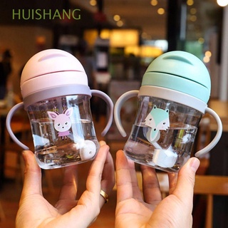 huishang lindo niños tazas de agua niñas plástico aprendizaje taza con pajitas para niños portátil con mango de agua a prueba de fugas anti-choke de dibujos animados botellas de alimentación/multicolor