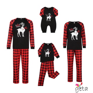 Ljw-padre-hijos pijamas de navidad, costuras de manga larga Tops con pantalones de cuadros traje/traje de salto para padre, madre, niños