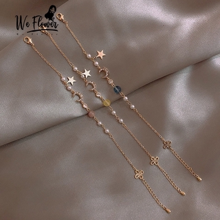 We Flower coreano cristal perla estrella luna colgante pulsera para mujeres niña cielo estrellado cadena de muñeca joyería