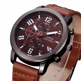 [-FENGSIR-] Men's Leather Stainless Steel Sport Analog Quartz Date Wrist Watch Waterproof