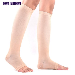 royalvalley1 calcetines de compresión elásticos sin dedos/medias de compresión/soporte de rodilla/punta alta abierta qnmb