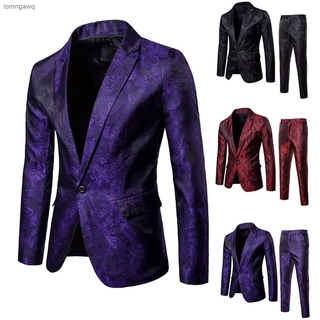 [LGQ] traje de los hombres delgado de 2 piezas traje Blazer negocios boda fiesta chamarra abrigo y pantalones (1)