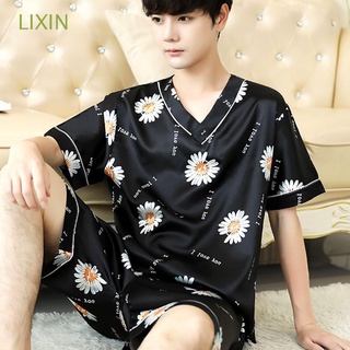 lixin 2 unids/set masculino ropa de dormir casual de dibujos animados pijama conjuntos de moda top pantalones cortos de verano de manga corta cómoda ropa de dormir