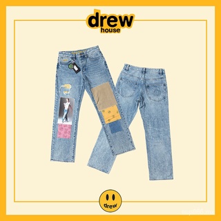 DrewSmiley Bear Female Star Patch TrousersinsFashion Ripped Wide Leg Loose Straight Men's and Women's Jeans