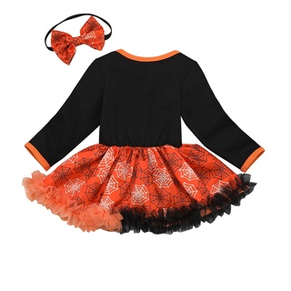 AliExpress falda0-2TPrimavera y otoño Halloween calabaza malla costura princesa vestido Infante niño europeo y americano niñas vestido