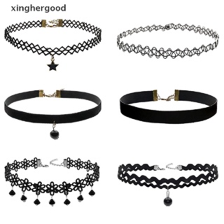 xinghergood 6 piezas gargantilla de terciopelo negro para mujer/choker de encaje para niñas/collar de tatuaje xhg