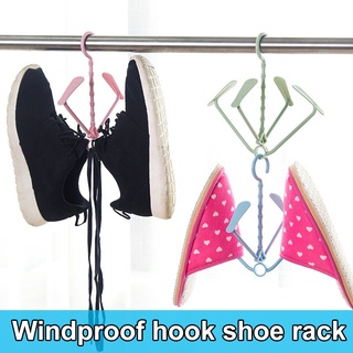 Percha de zapatos de plástico doble ganchos estante de secado 5Pcs al aire libre a prueba de viento colgando zapatos estante balcón secado zapatos estante
