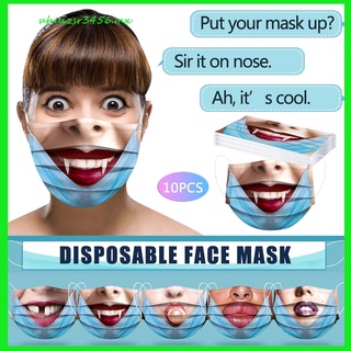 （uhuizsr3456.mx）10PCS Adult Three-Layer Disposable Dust-Proof Protective Funny Print Mask