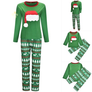 2 piezas de la familia de coincidencia de ropa para navidad pijamas conjunto de impresión sombrero de manga larga ropa de dormir de navidad
