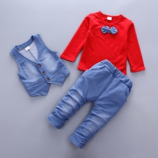 3 piezas de ropa de niños conjuntos de traje de niños trajes de caballero a rayas (2)