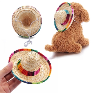 ARTS1 ajustable mascota Sombrero de paja hebilla Sombrero mexicano gorra de paja colorido disfraz gato perro suministros adornos para mascotas (8)