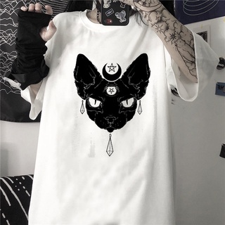 SASSYME T-Shirt Gothic Star Punk Cat Print Tops Geometry Printed Short Sleeve Black Loose Casual Femme Clothes (3)