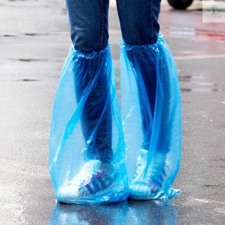 Desechables PE zapatos largos cubre impermeable a prueba de polvo antideslizante botas cubre zapatos con banda elástica para actividades al aire libre interior uso de día lluvioso azul 2PCS/Pack