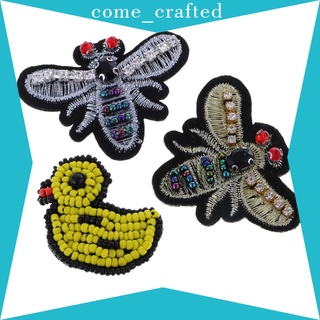 [come_crafted] 3 Pieces/Set Embroidery Rhinestone Beaded Patch Duck Dragonfly Patches Cloth Garment Decoration
