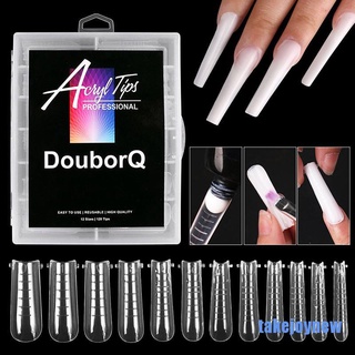 [takejoynew 0709] 120Pcs Clear Dual Forms Tips Nail System Full Cover Quick Building Gel Mold Tips