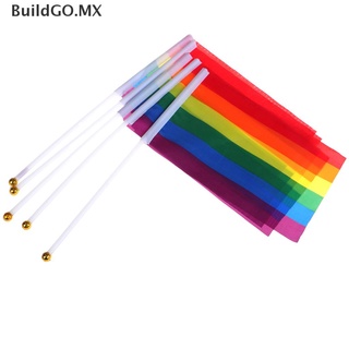 [buildgo] 5x bandera de mano arco iris ondeando bandera gay pride lesbiana paz lgbt banner festival [mx]