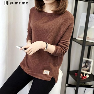 Jijiyumr blusa de punto de manga larga coreana para mujer/sudadera suelta/sólida/jersey MX (1)