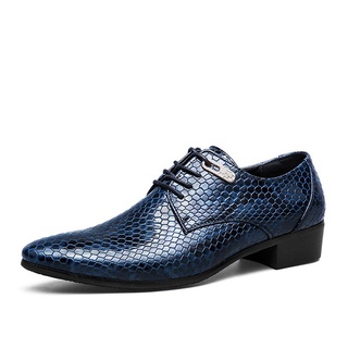 Gran Tamaño 38-47 De Los Hombres De La Moda De Microfibra Zapatos De Cuero Formal Puntiagudo Del Dedo Pie Cordones Azul