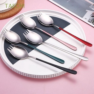 TAECHI 2 in 1 Salad Fork Durable Dinner Spoon Dinner Fork Stainless Steel Dinnerware Fruit Spoon 1Pcs Multifunction With Long Handle Kitchen Accessories