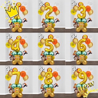 26pcs Jungle Series Party need Animal globos Set Metal látex globo oro número niños cumpleaños globos decoración