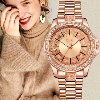 Reloj de cuarzo para mujer Banda de acero Reloj casual elegante para mujer Reloj con esfera de diamante de moda única
