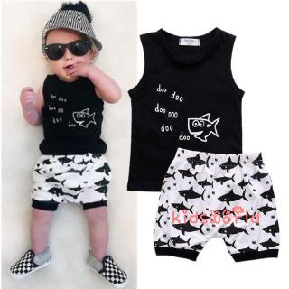 ^^-2 pzas Camiseta+Shorts de verano para bebé niño tiburón