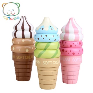 Wooden Ice Cream Girls Pretend Play Toys Kitchen Food Sweets Gift for Kids Vanilla Chocolate Strawberry Birthday Gifts
