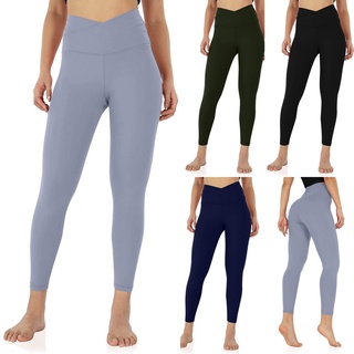 Pantalones de Cintura Cruzada Lisa Para mujer/leggins deportivos/ejercicio(Bsefts.Br)