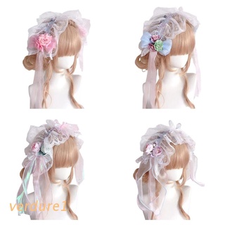 verd chica volantes encaje diadema con lazo floral pelo aro magnífico moda headwrap dulce anime maid cosplay accesorios