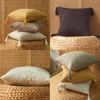 vulnerable color sólido algodón lino borla cojín funda de almohada hecha a mano funda de almohada decoración del hogar respaldo (5)