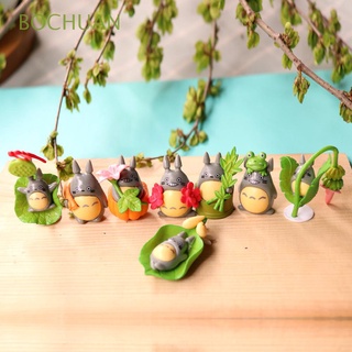 BOCHUAN 8 piezas Figurilla en miniatura Artesanía Adorno de jardín de hadas Micro paisaje Miniatura Mi vecino Totoro Oficina Modelo Totoro Lindo Anime japonés Decoración Bonsai