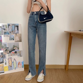 cintura alta slim split micro pull jeans mujer ins ancho pierna pantalones 2021 nuevo otoño recto suelto pantalones tendencia
