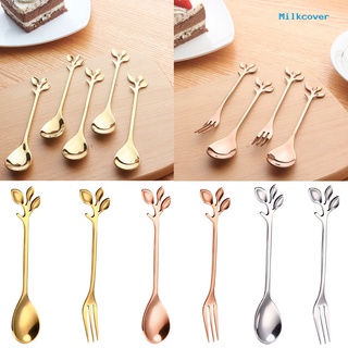 [Milkcover] Leaf Shape Handlle Coffee Spoon Dessert Scoop Fork Tablewear Kitchen Accessories