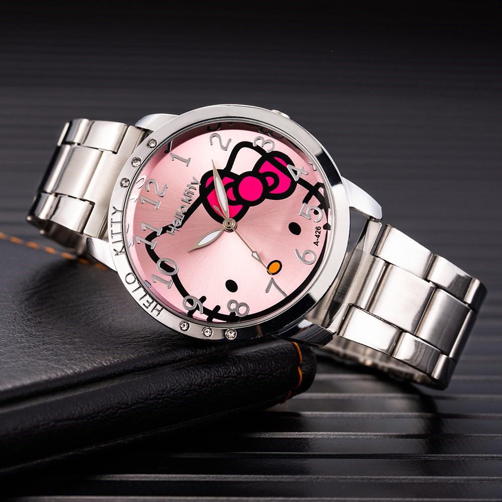 Hello Kitty-Reloj De Pulsera De Cuarzo Con Acero Inoxidable , Casual , Lujoso (2)