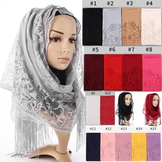 hijab Encaje Hiyab Moda Mujeres Flor Velo Mantilla Musulmán Chal pashmina Bufanda Al Por Mayor MSL040