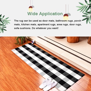 lr algodón búfalo alfombras a cuadros negro y blanco a cuadros alfombra de bienvenida alfombra lavable tejido trenzado alfombra para cocina alfombra baño al aire libre porche lavandería sala de estar (1)