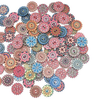 200 botones de joyería de 20 mm de encaje redondo de dos agujeros botones de madera DIY ropa Retro impresión decorativa botones de madera (2)