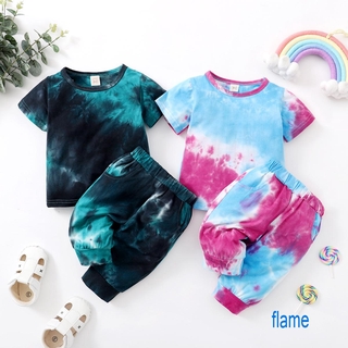 COUQ-Children Casual Two-piece Clothes Set, Tie-dyed Printed Pattern Short