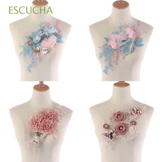 ESCUCHA CRAFT Parche de coser Ropa Bordado Vestido apliques Escote de cuello Tela Boda Trim De encaje de flores