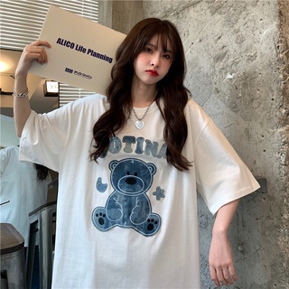 Suelto Retro oso impresión camiseta camisetas japonés Kawaii Ulzzang coreano Harajuku ropa para