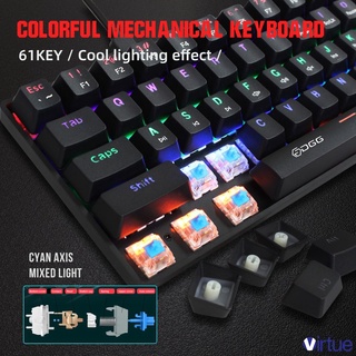 V900 Wired Mechanical Keyboard Color Backlit 61keys Blue Switch Office Gaming Keyboard ◥+