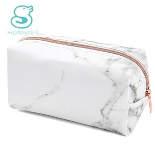 White Marble PU Stationery Pencil Case Pouch Makeup Bag with Rose Gold Zip for Girls Woman's Teenagers