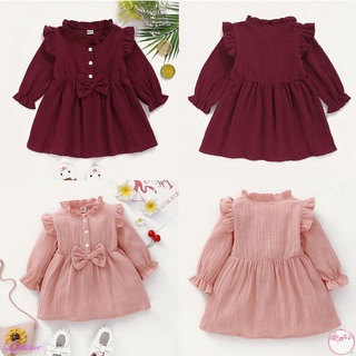 Summer Cute Casual Solid Color Dress Baby Girls Long Sleeve Kids Princess Dresses (1)
