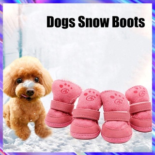 <lvv> 4 botas de nieve para perros, color rosa, zapatos de cachorro, invierno, suave, cachemira, suela antideslizante